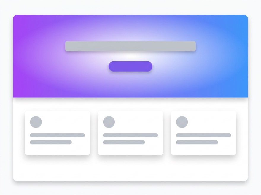 A generic AI-generated landing page: purple gradient hero, one button, three identical feature cards